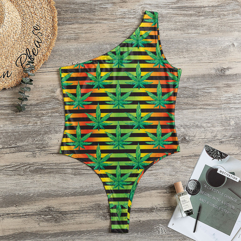 Rasta Striped Pattern Print One Shoulder Bodysuit