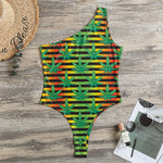 Rasta Striped Pattern Print One Shoulder Bodysuit