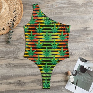 Rasta Striped Pattern Print One Shoulder Bodysuit