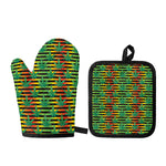Rasta Striped Pattern Print Oven Mitt And Pot Holder Set