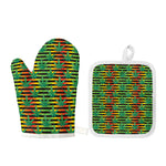 Rasta Striped Pattern Print Oven Mitt And Pot Holder Set