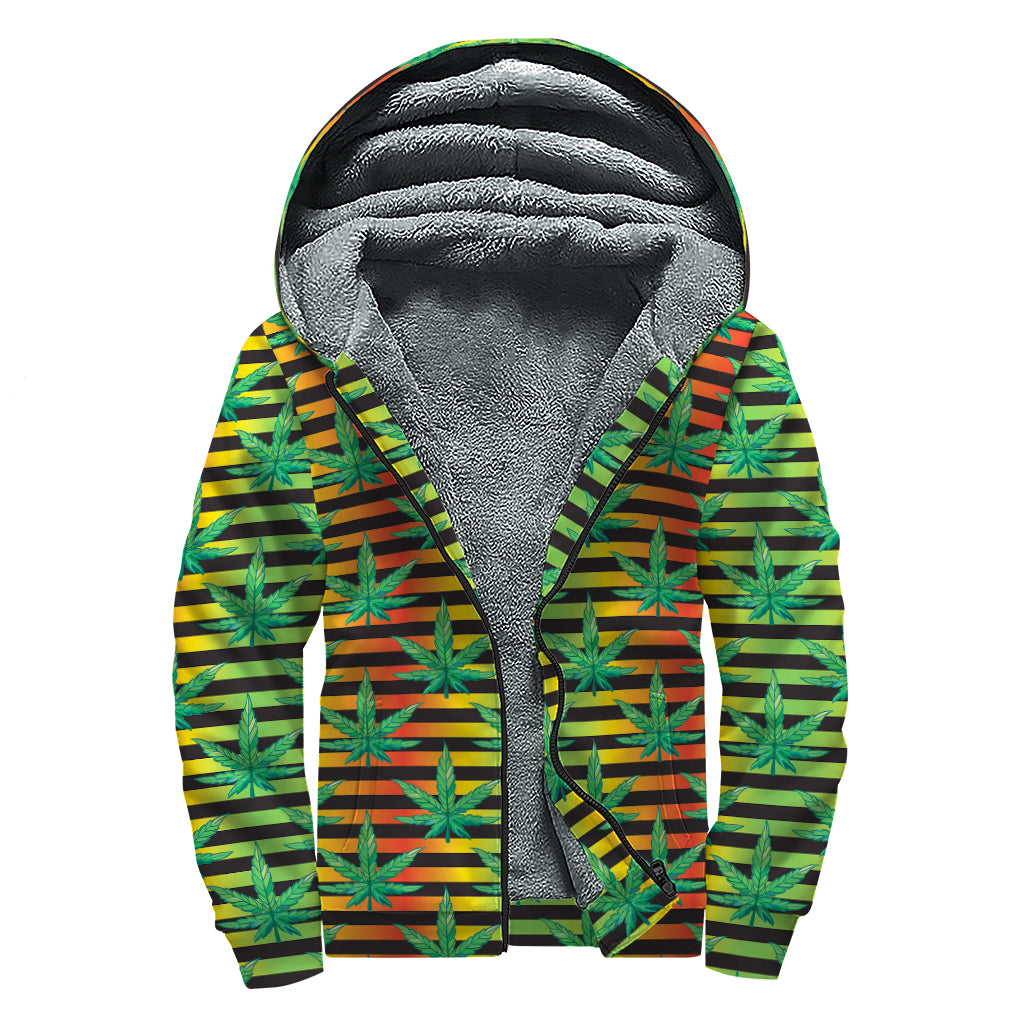 Rasta Striped Pattern Print Sherpa Lined Zip Up Hoodie