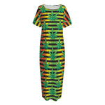 Rasta Striped Pattern Print Short Sleeve Long Nightdress