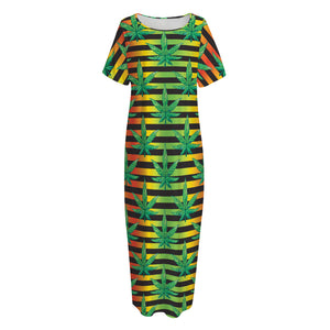 Rasta Striped Pattern Print Short Sleeve Long Nightdress