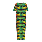 Rasta Striped Pattern Print Short Sleeve Long Nightdress