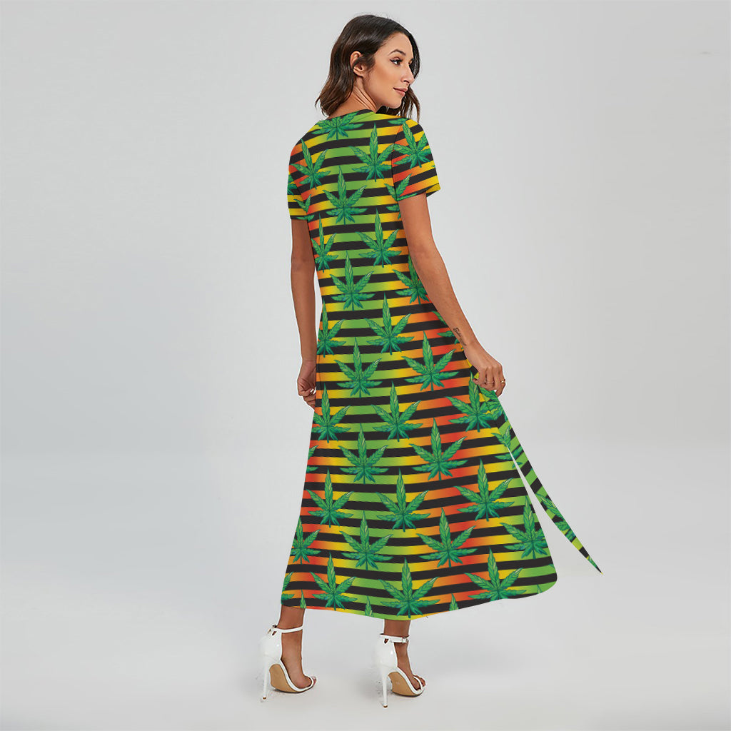 Rasta Striped Pattern Print Short Sleeve Maxi Dress