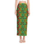 Rasta Striped Pattern Print Side Slit Maxi Skirt