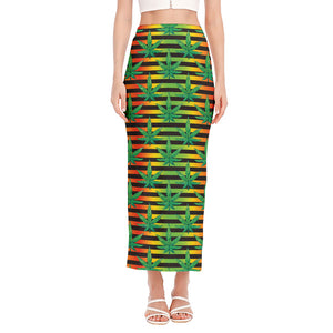 Rasta Striped Pattern Print Side Slit Maxi Skirt