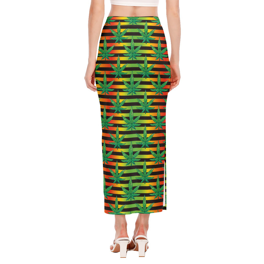 Rasta Striped Pattern Print Side Slit Maxi Skirt