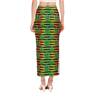 Rasta Striped Pattern Print Side Slit Maxi Skirt