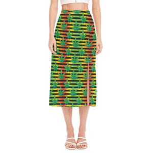 Rasta Striped Pattern Print Side Slit Midi Skirt