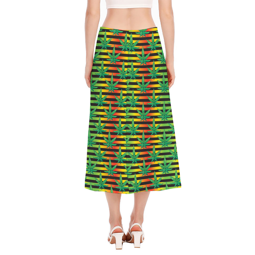 Rasta Striped Pattern Print Side Slit Midi Skirt