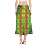 Rasta Striped Pattern Print Side Slit Midi Skirt