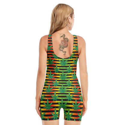 Rasta Striped Pattern Print Sleeveless One Piece Swimsuit