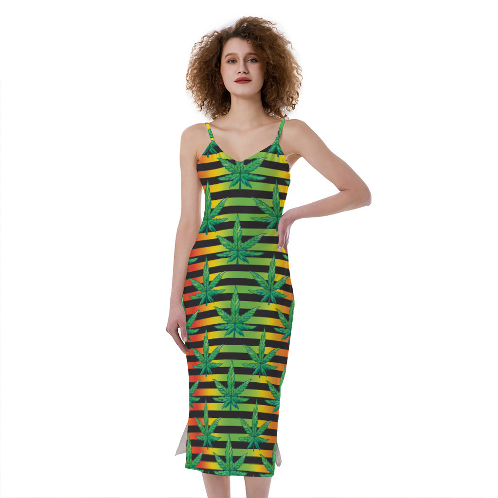 Rasta Striped Pattern Print Slim Fit Midi Cami Dress