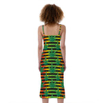 Rasta Striped Pattern Print Slim Fit Midi Cami Dress