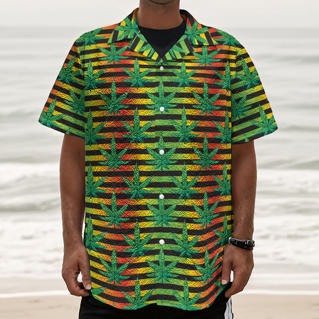 Rasta Striped Pattern Print Textured Short Sleeve Shirt