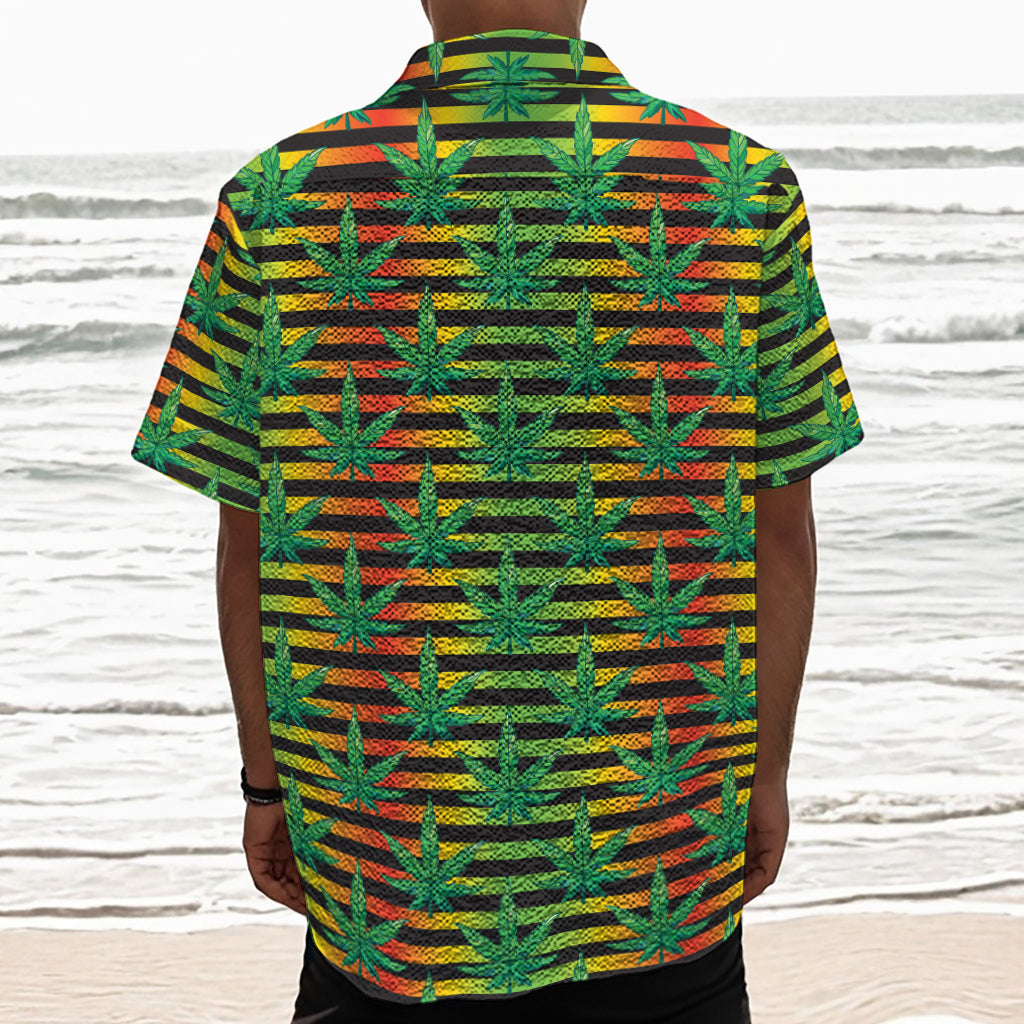 Rasta Striped Pattern Print Textured Short Sleeve Shirt