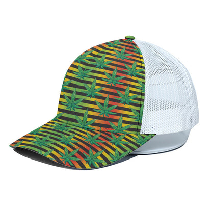 Rasta Striped Pattern Print White Mesh Trucker Cap