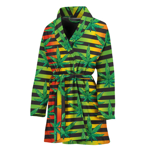 Rasta Striped Pattern Print Women's Bathrobe