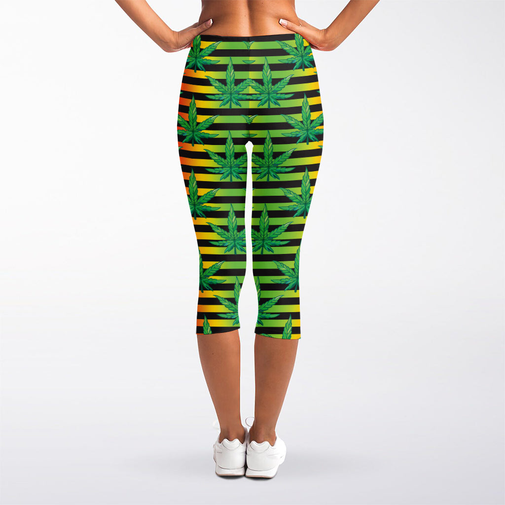 Rasta Striped Pattern Print Women's Capri Leggings