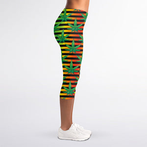 Rasta Striped Pattern Print Women's Capri Leggings