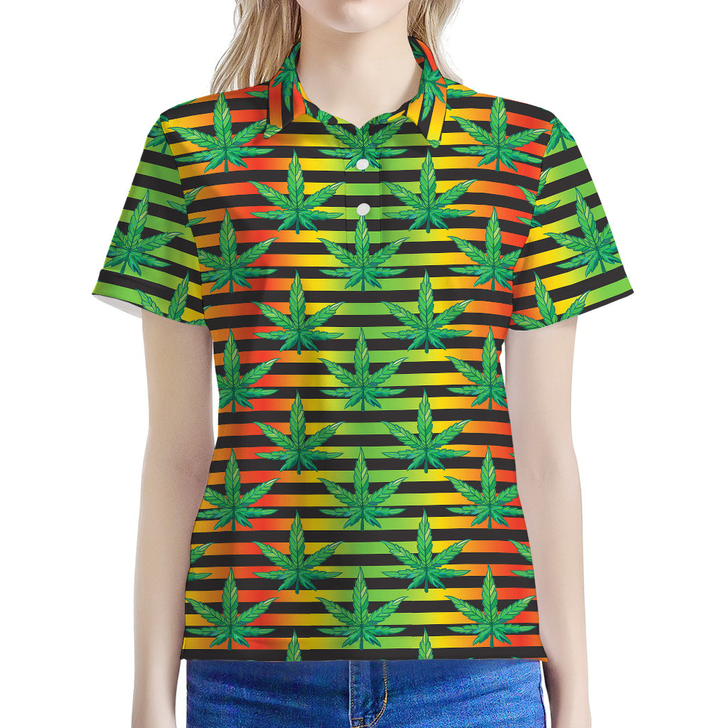 Rasta Striped Pattern Print Women's Polo Shirt