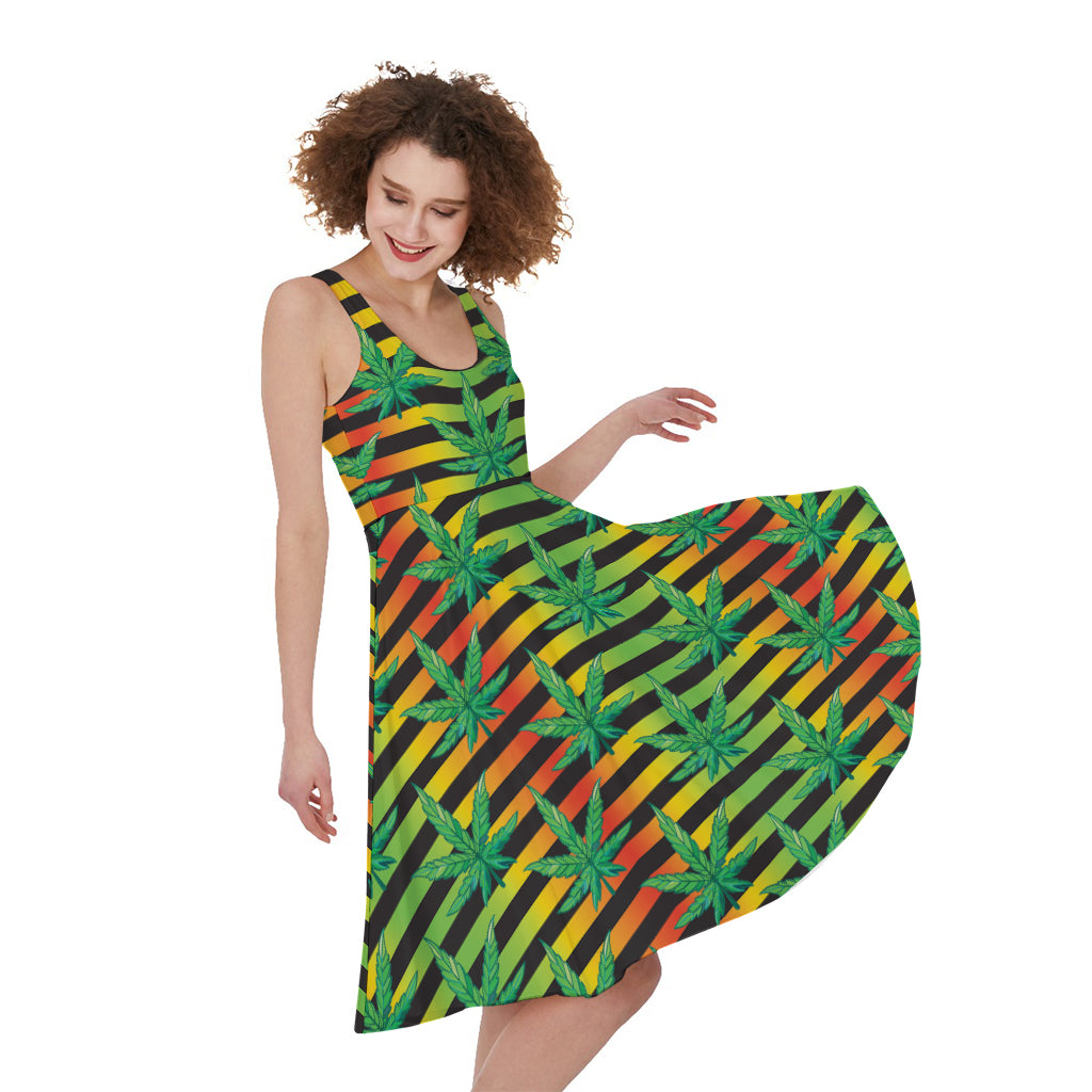 Rasta Striped Pattern Print Women's Sleeveless Dress