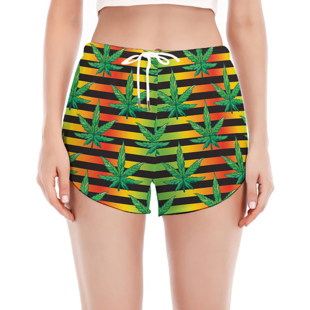 Rasta Striped Pattern Print Women's Split Running Shorts