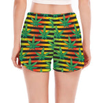 Rasta Striped Pattern Print Women's Split Running Shorts