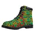 Rasta Striped Pattern Print Padded Collar Lace Up Boots