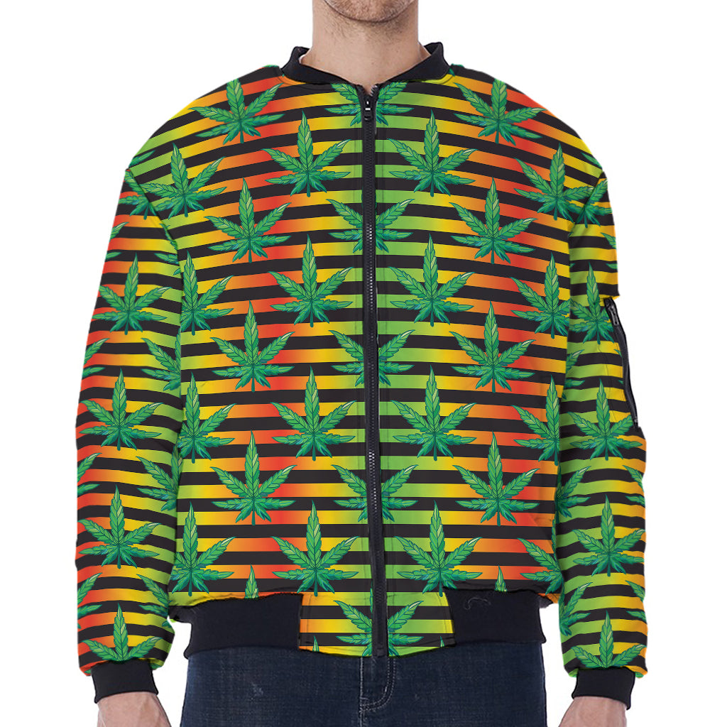 Rasta Striped Pattern Print Zip Sleeve Bomber Jacket