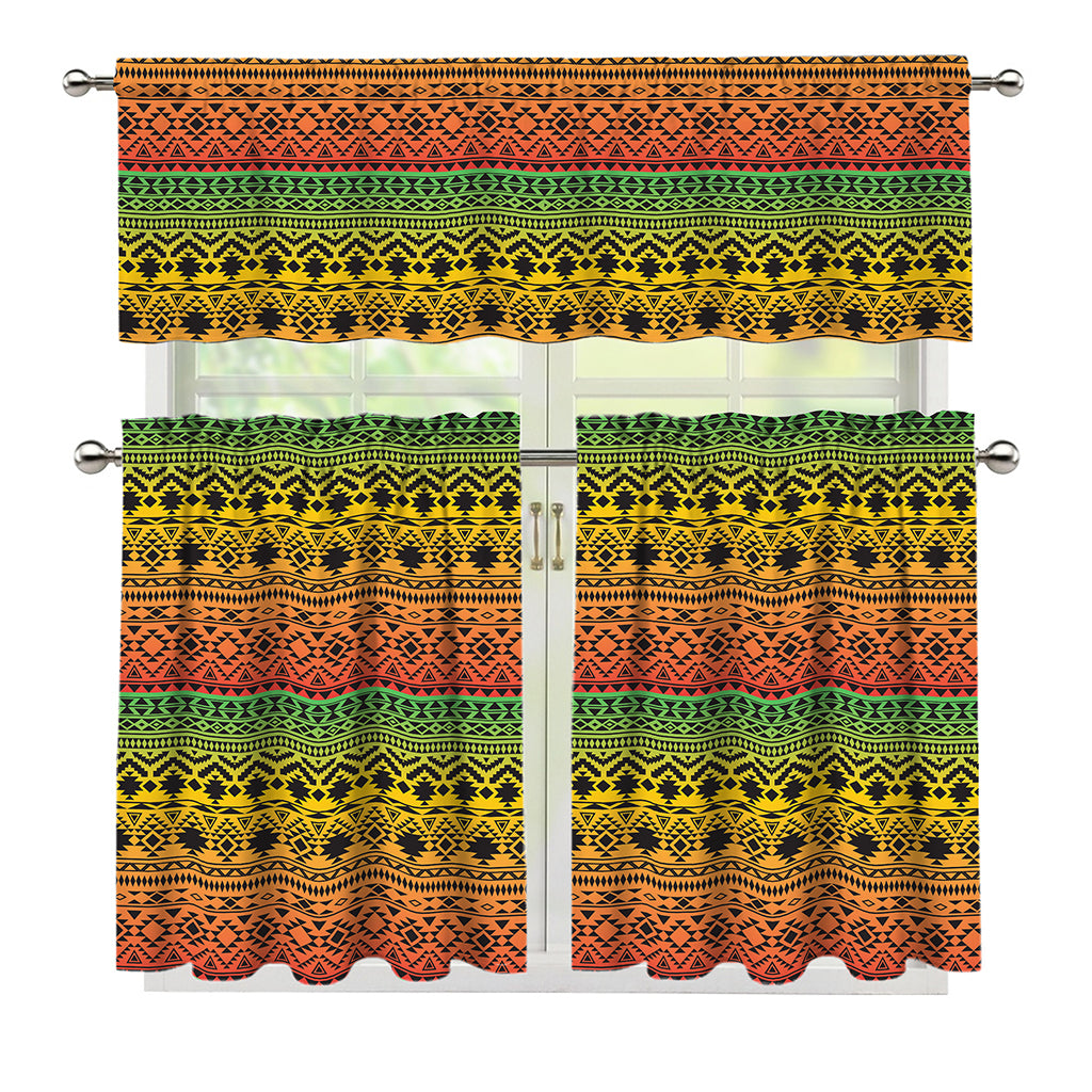 Rasta Tribal Pattern Print 3 Piece Kitchen Curtains