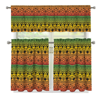 Rasta Tribal Pattern Print 3 Piece Kitchen Curtains