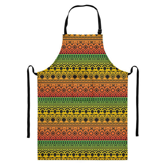Rasta Tribal Pattern Print Bib Apron With Pocket