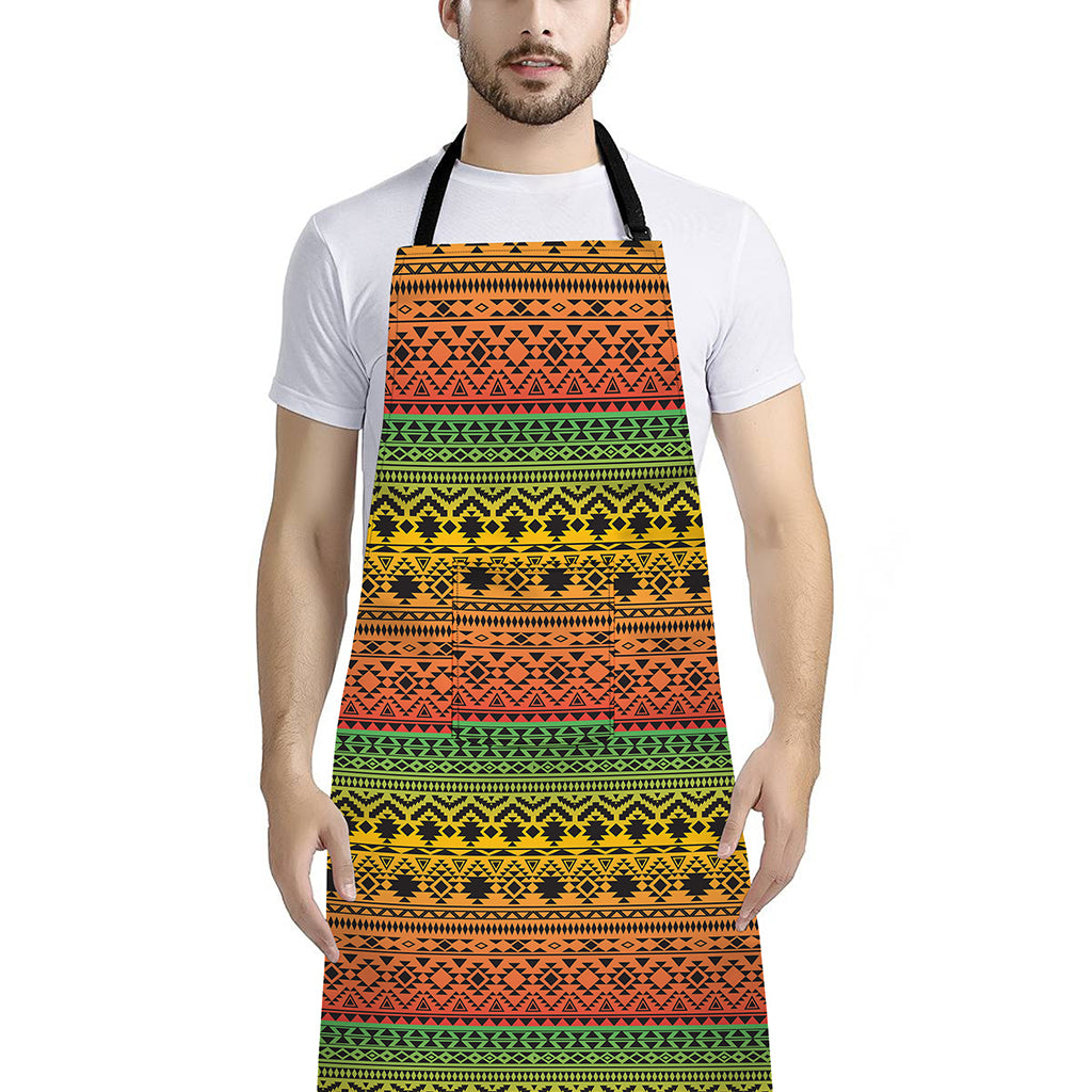 Rasta Tribal Pattern Print Bib Apron With Pocket