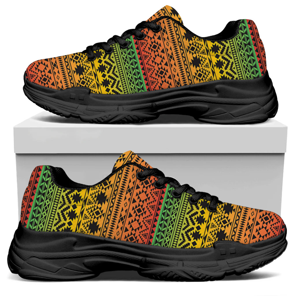 Rasta Tribal Pattern Print Black Chunky Shoes