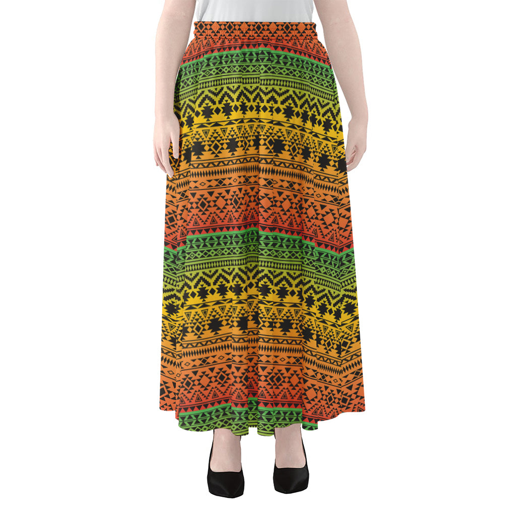 Rasta Tribal Pattern Print Chiffon Maxi Skirt