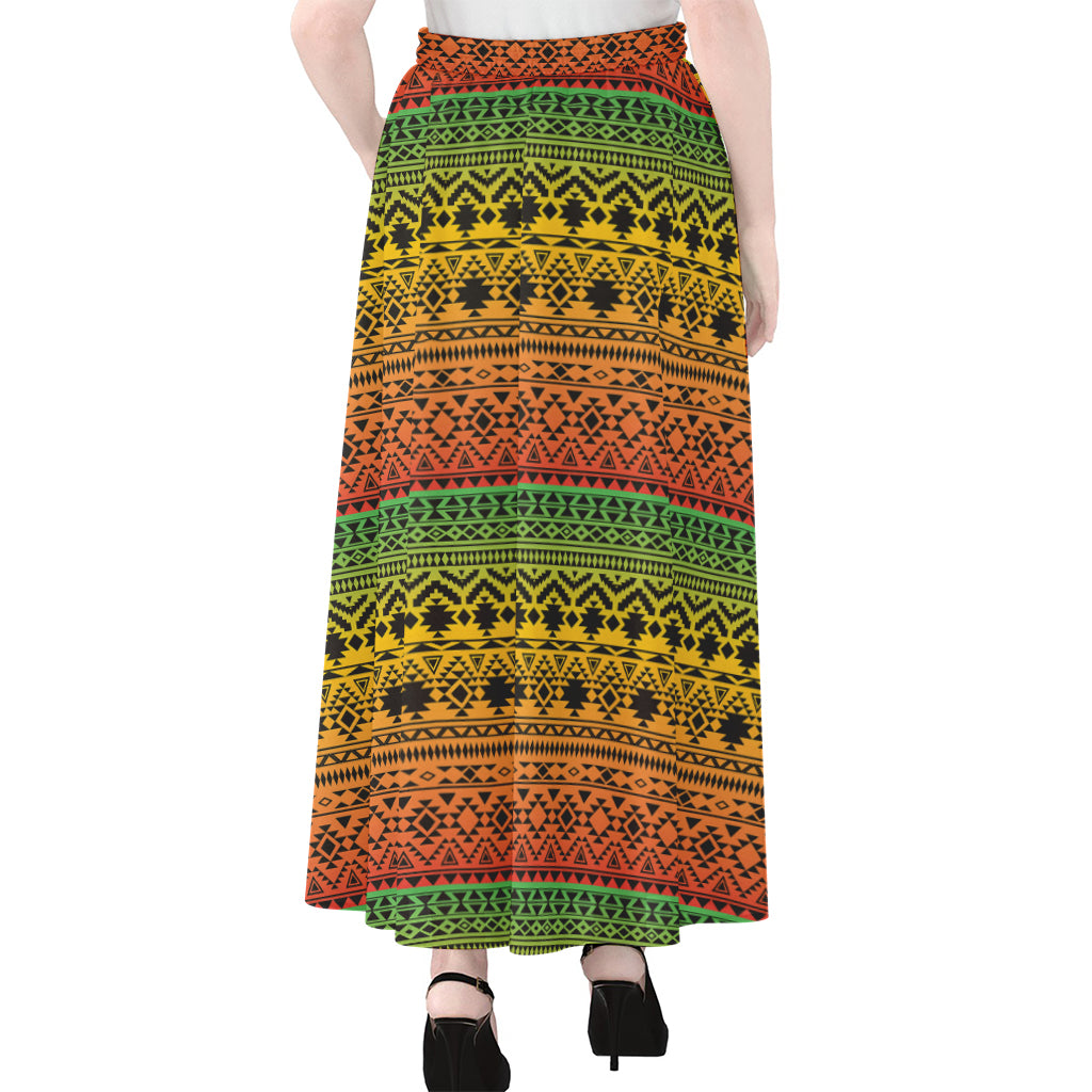 Rasta Tribal Pattern Print Chiffon Maxi Skirt