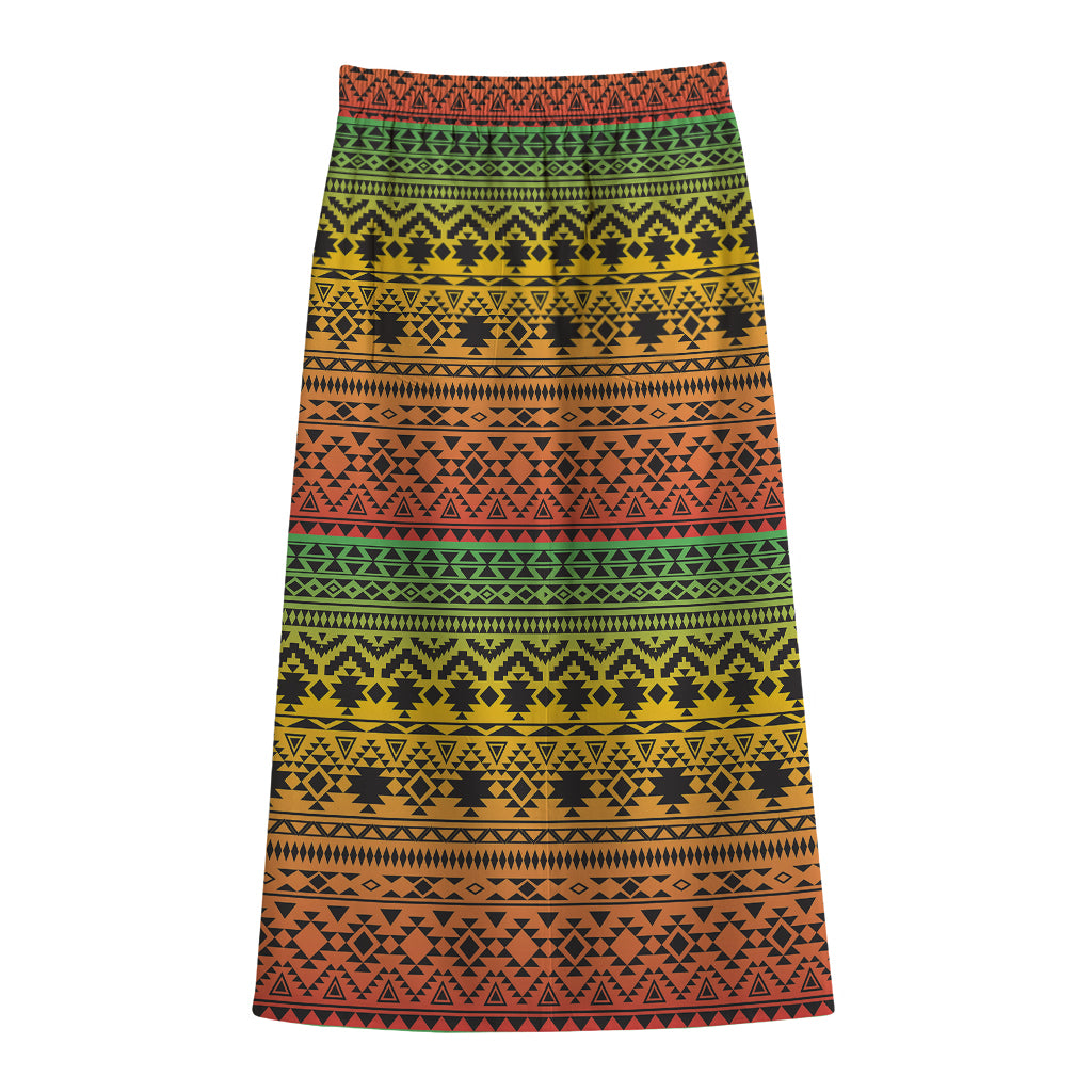 Rasta Tribal Pattern Print Cotton Front Slit Maxi Skirt