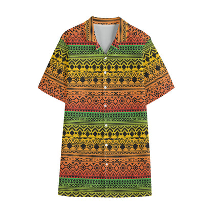 Rasta Tribal Pattern Print Cotton Hawaiian Shirt