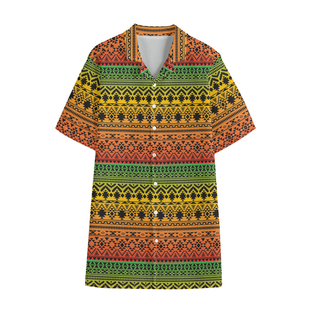 Rasta Tribal Pattern Print Cotton Hawaiian Shirt