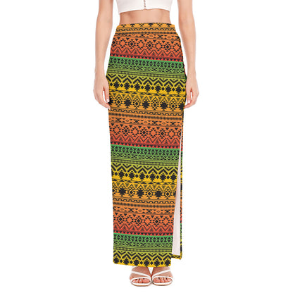Rasta Tribal Pattern Print High Slit Maxi Skirt