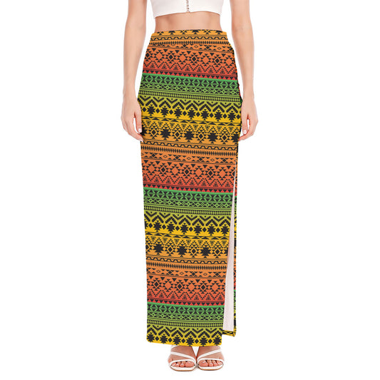 Rasta Tribal Pattern Print High Slit Maxi Skirt