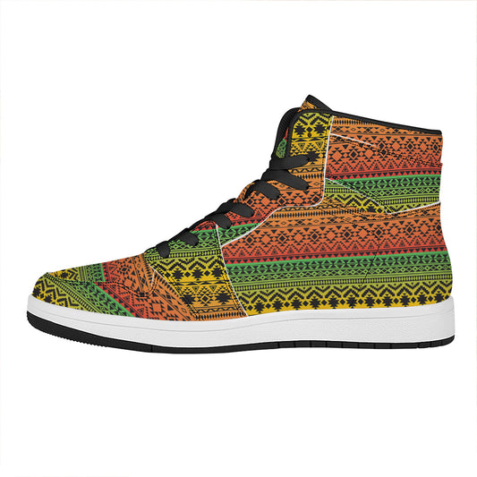 Rasta Tribal Pattern Print High Top Leather Sneakers