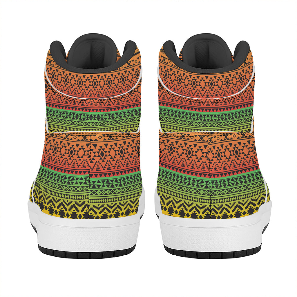 Rasta Tribal Pattern Print High Top Leather Sneakers