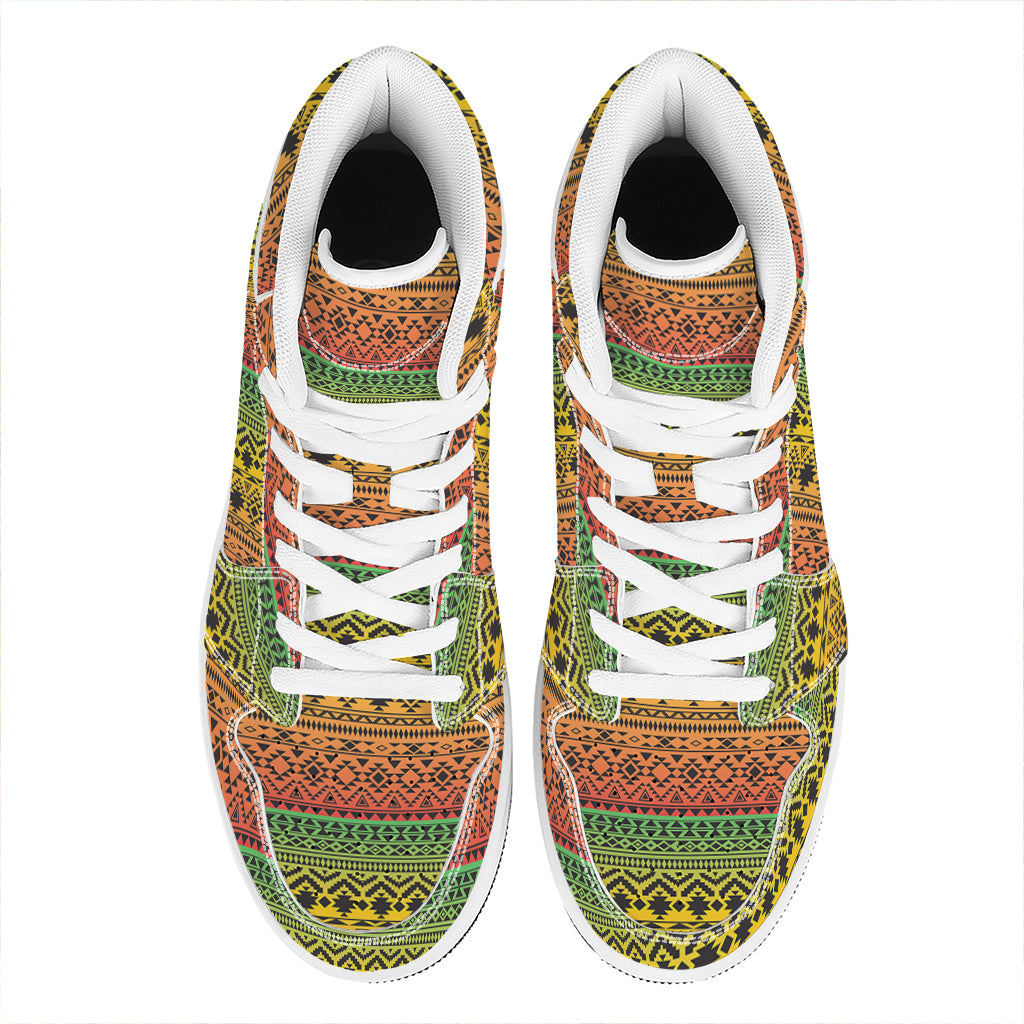 Rasta Tribal Pattern Print High Top Leather Sneakers
