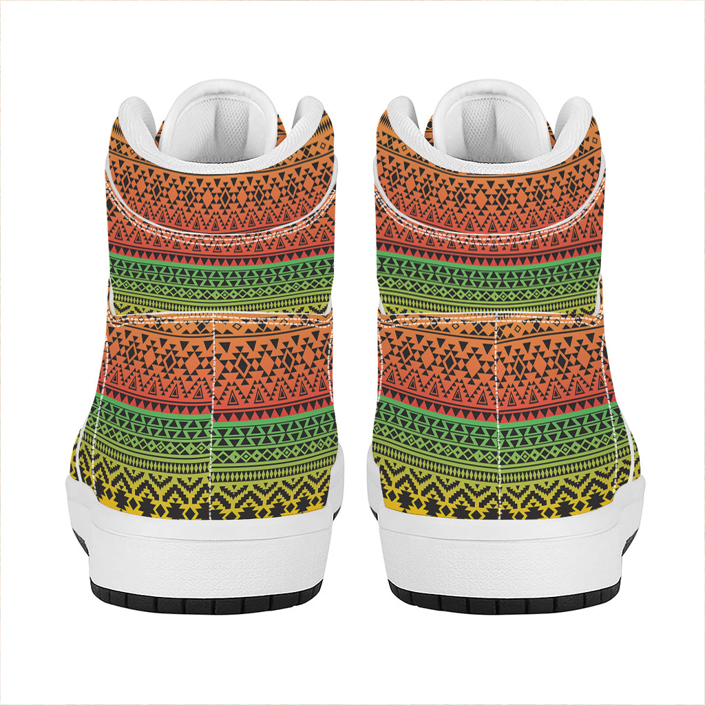 Rasta Tribal Pattern Print High Top Leather Sneakers