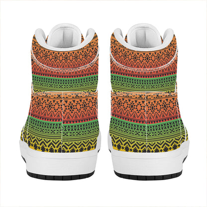 Rasta Tribal Pattern Print High Top Leather Sneakers