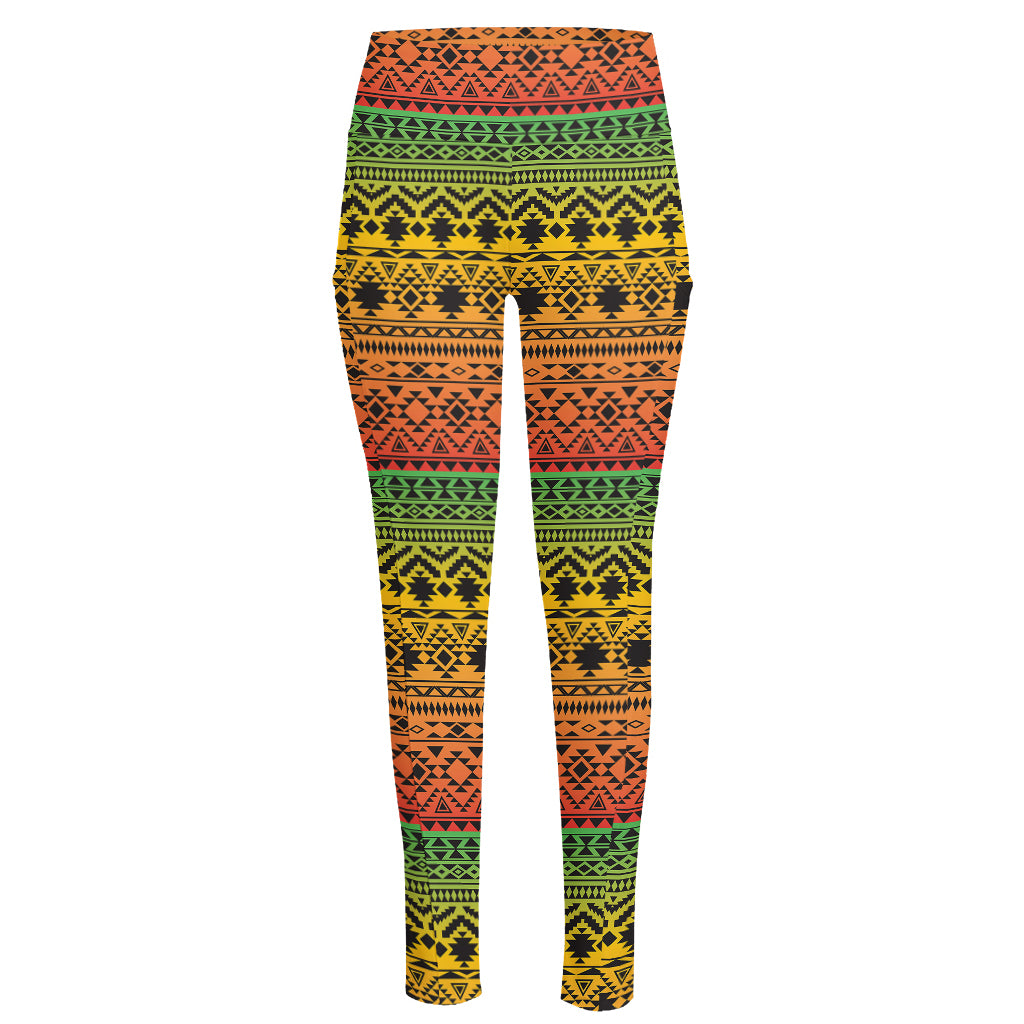 Rasta Tribal Pattern Print High-Waisted Pocket Leggings